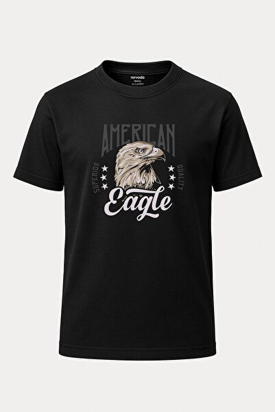 nirvoda تي شيرت للجنسين بطبعة النسر الأمريكي فضفاض برقبة دائرية