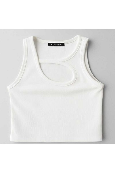 LİNETZA Women's White Windowed Ottoman Low-Cut Twill Blouse Crop
