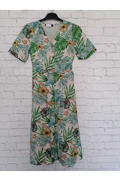 anne moda ankara Mutat, asezat pe talie, in-bumbac, curea, nasture pe gat, decolteu in V, rochie cu mânecă scurtă