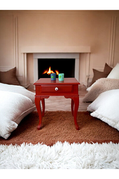 Evim Hizmet Masif Çekmeceli Kırmızı Eskitme Komodin Yan Sehpa - Montaj Dahil - Adrese Güvenli Teslimat