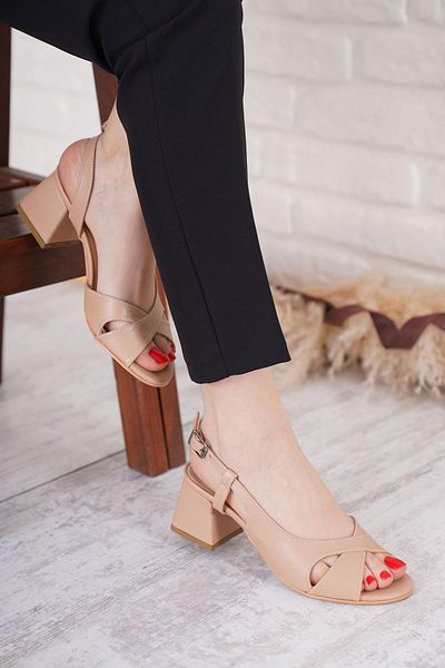 Moda Pie Pantofi de damă cu toc mic - Ace Side Open Cross Nut Skin