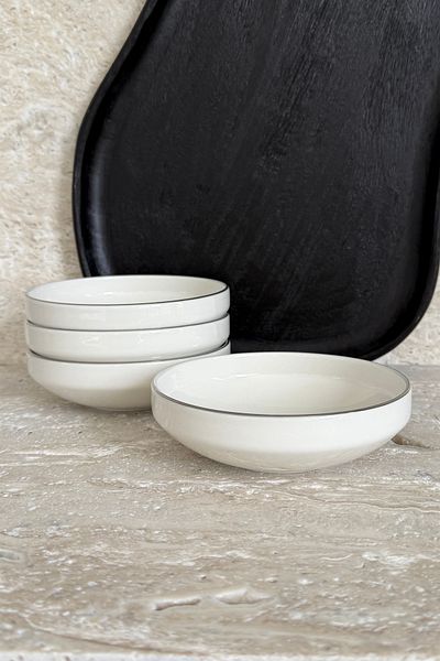 porselenden Modern Silver Cream 4-Person 15 cm Premium Porcelain Soup Bowl Set