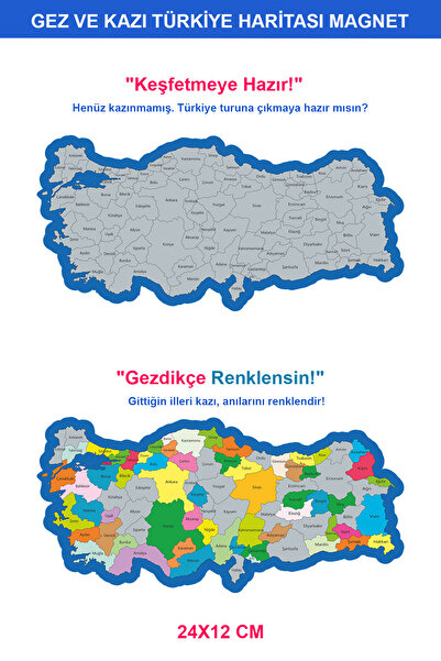 Tutunabilir Kağıt Gez Kazı Türkiye Map Magnet 24X12 cm