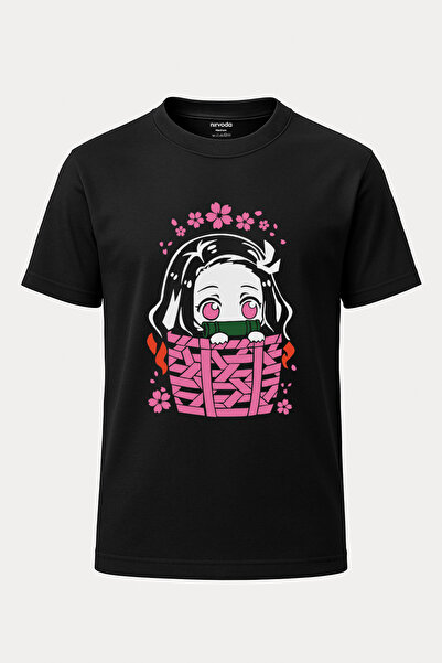 nirvoda Demon Slayer Nezuko Printed Unisex Μαύρο T-Shirt - Crew Neck, Loose Fit