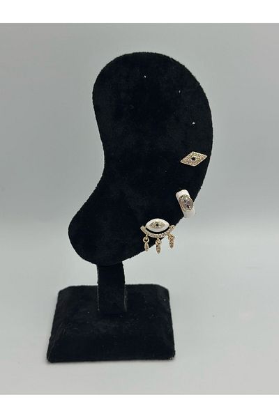 MyladyAccessoriess Eye and Zircon Stone Detail Enameled Set Earrings Pink