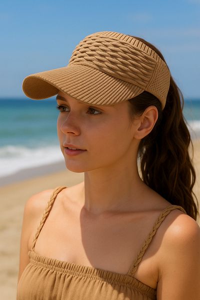 LAGRANZE Summer Knitted Textured Women's Visor Hat - Sports Style