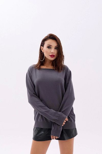 Store 4216 سترة تريكو سادة أنثراسايت