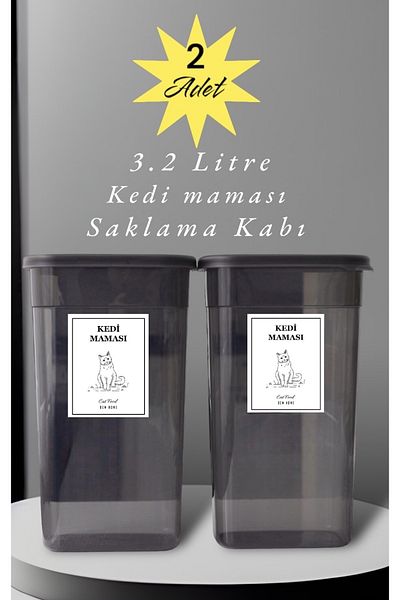 Dem Home 2-Piece Cat Food Storage Container 3.2 Lt. Anthracite Color Plastic Organizer