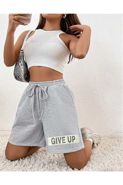 Eşofmania Women's Give up Printed Short Gray Shorts