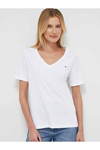 Tommy Hilfiger Kadın Dokuma Kumaş WW0WW39781 kısa kol düz