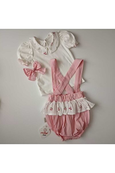 Çilek Baby Kız Bebek %100 Pamuk Müslin Kumaşlı Badili Salopet Takım (9-24 ay)