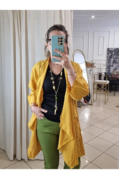 pudubutik Casual Linen Jacket Women's Italian Mustard