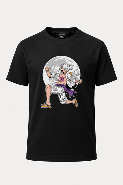 nirvoda Luffy White One Piece με στάμπα Loose Fit Crew Neck Unisex T-shirt Anime Manga