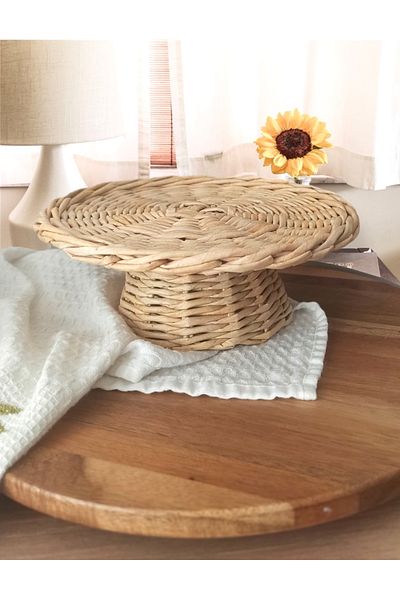 AFRALYAHOME Wicker Cake and Bread Stand - Presentation and Standing Plate