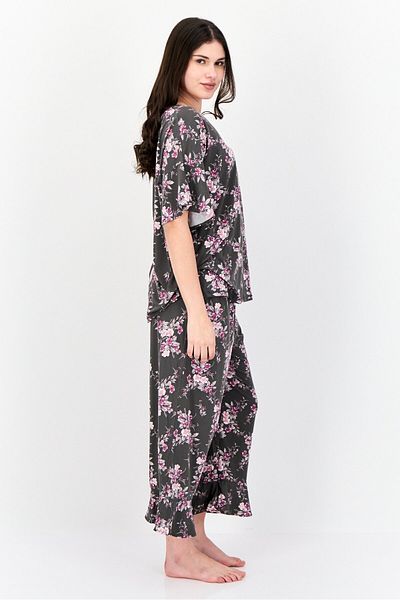 Jones of New York Women Plus Size 2pcs Floral Pattern Sleepwear Set, Grey