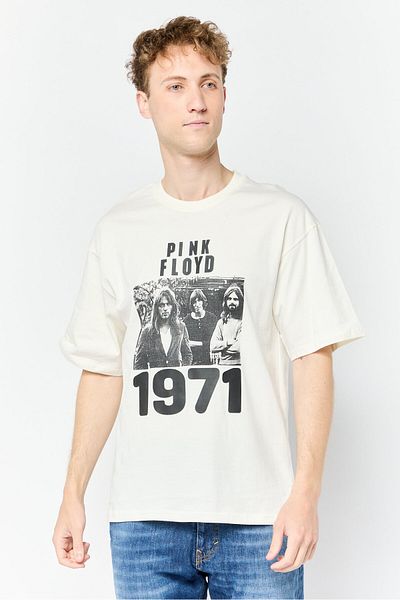 Pink Floyd Men Crew Neck Short Sleeve Graphic Print T-shirt, Off White