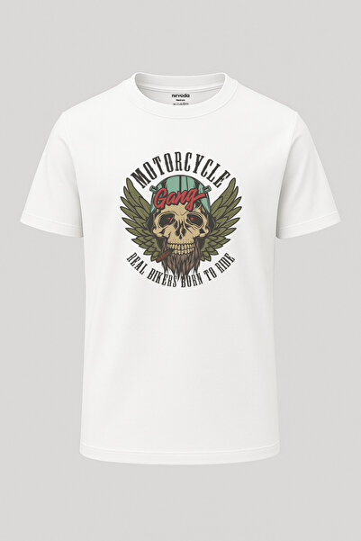 nirvoda Μπλουζάκι Biker Skull Printed Loose Fit Crew Neck T-shirt