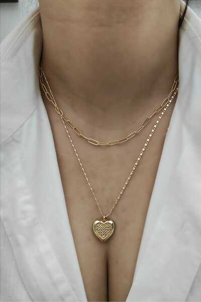 KYOLA DESİGN 2`li مزيج القلب سحر قلادة المرأة الذهبية