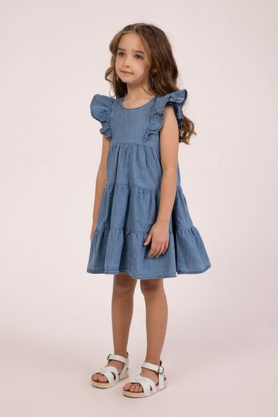 Elabutik M 0040 Rochie cu maneci cu volane pentru fete 3-8 ANI