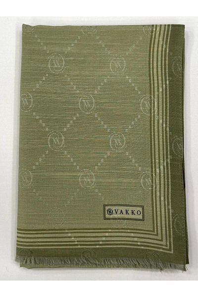 Vakko Şal cu bordură din mătase din bumbac monogramă 41540-verde deschis