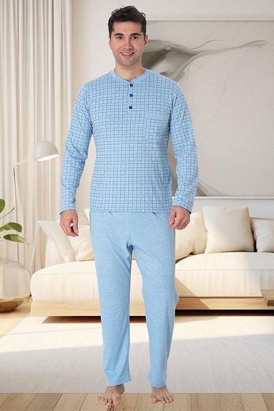 Mecit Pijama Mecit 22759 Σετ ανδρικής πιτζάμες χειμερινού μεγάλου μεγέθους μπλε ροζ