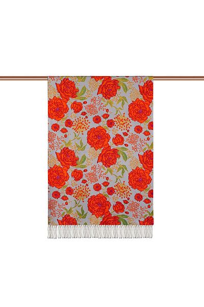 ipekevi Baby Blue Rosa Patterned Silk Shawl