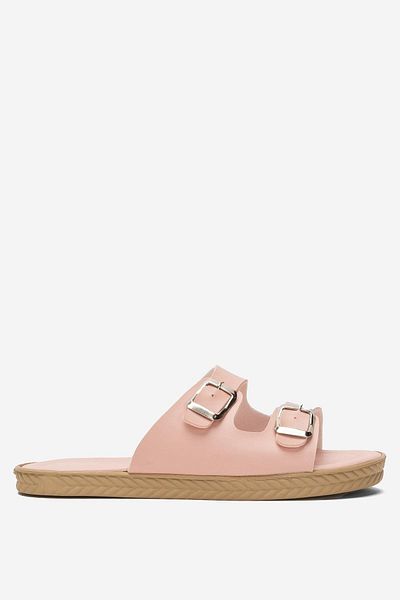Liger Women's Double Band Adjustable Buckle Slippers Pudra