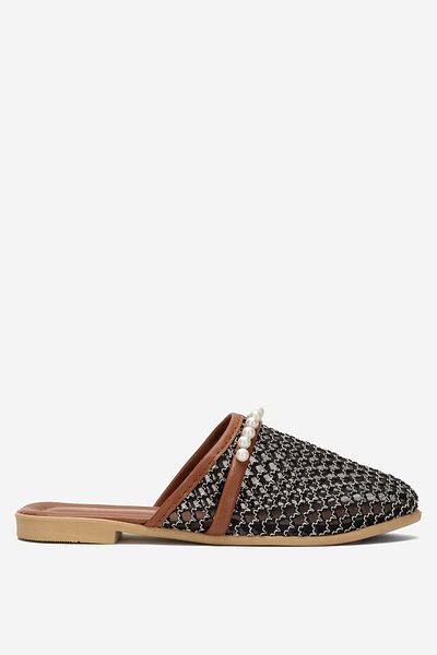 Liger Women's Pearl Belted Mesh Slippers Black - Silver