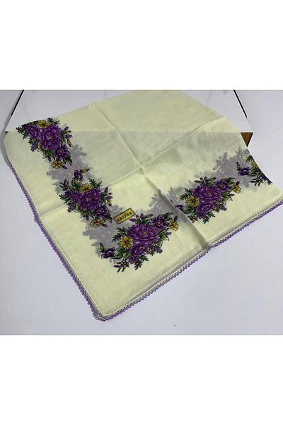 Eripek Κεντητό βαμβακερό τυρόπανο - 05089 95 X 95 Cream - Purple 07
