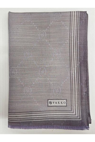 Vakko Şal cu bordură din mătase din bumbac monogramă 41540-gri