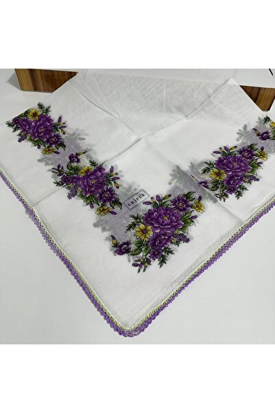 Eripek Oyalı Pamuk Tülbent- 05091 95 X 95 Eflatun Beyaz 09