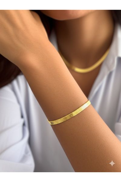 EFAYNU Steel Italian Chain Herringbone Snake Bracelet Dear, Mother's Day Gift 2 Pcs Gold