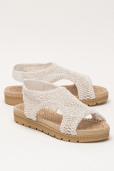 Liger Women's Open Front Knitted Patterned Elastic Sandals White
