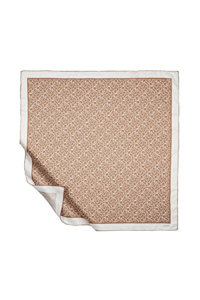 ipekevi وشاح حريري من نوع تيبو مونوجرام - بني مع لمسة من اللون البني الحليبي