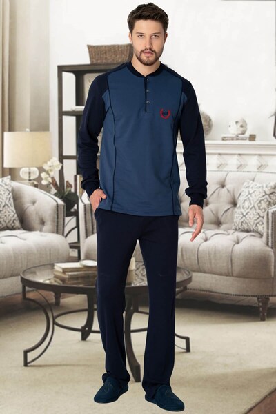 Mecit Pijama Mecit 2901 Navy Blue Large Size Men's Pajama Set