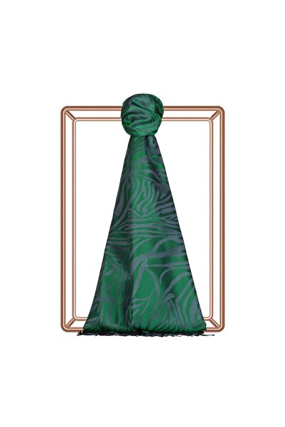 ipekevi İpekevi Zebra Jacquard Patterned Silk Shawl 05139-Emerald Green