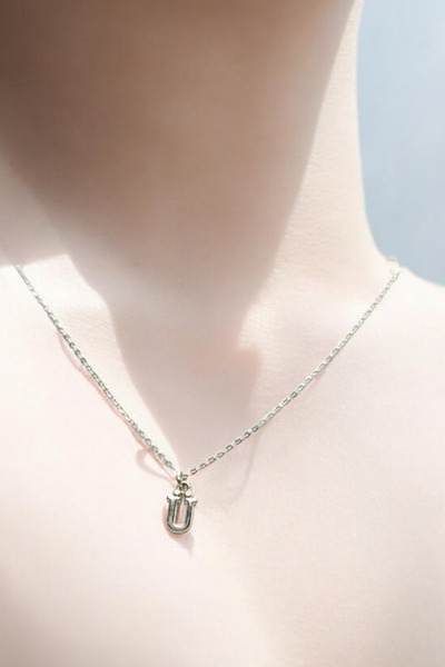 Atolyezone Ü Harfi Mini 925 Ayar Gümüş Kaplama Harfli Kolye Isimli Kişiye Öze...