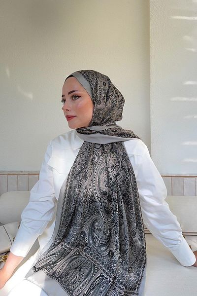 ARMANDA Ethnic Voile Vintage Pattern Shawl - Gray