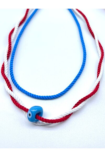 Concept HuBuTU 3 قطع أحمر أبيض أزرق (بحري) حبل ملتوي مورانو عين الشر مطرز قلا...