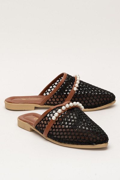 Liger Women's Pearl Belted Mesh Slippers Black