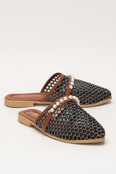 Liger Women's Pearl Belted Mesh Slippers Black - Silver