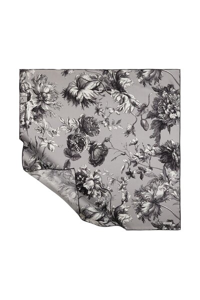 ipekevi Шарф з вінтажним садовим візерунком з шовкового тивілу 1188-срібний