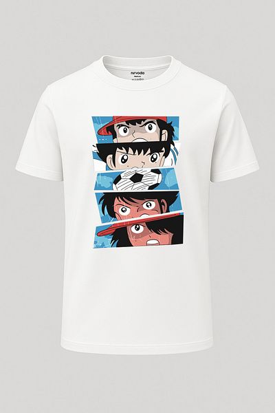 nirvoda Tricou unisex cu imprimeu Tsubasa Loose Fit Crew Deck Anime Manga