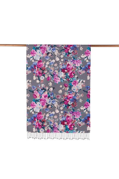 ipekevi Rose Garden Patterned Silk Shawl-Grey