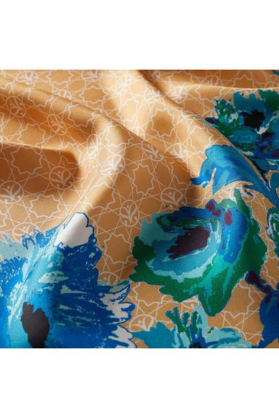 ipekevi Μονόγραμμα Tivil Silk Scarf - Peony 01205-χρυσό