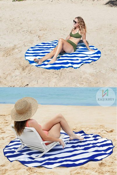 KAŞIKBEY Round Round Beach Camping Picnic Mat Striped Folding Cotton Cloth Inside Tent Floor Cloth 130cm