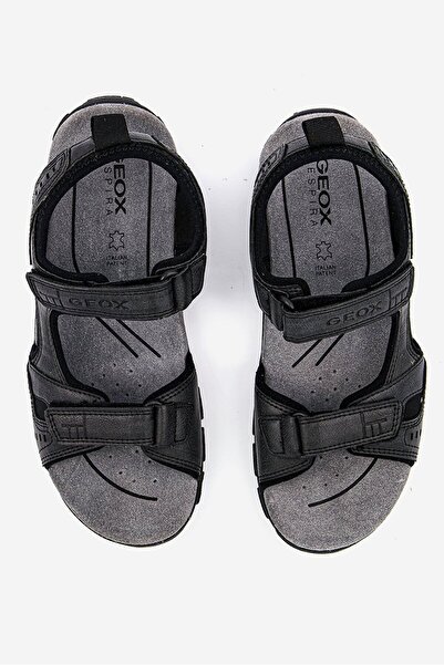 Geox Men Suede Double Velcro Sandals, Black and Grey