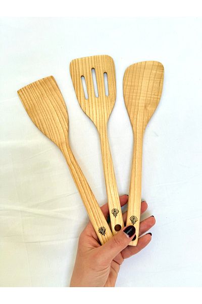 Woodcraft Collection 3 Pieces Premium Spatula Wooden Spoon Spatula Kitchen Seti