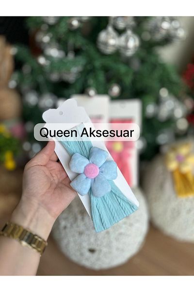 QUEEN AKSESUAR عصابة رأس من القطيفة الزهرية الناعمة والواسعة للفتيات الصغيرات، باندانا شريطية زرقاء