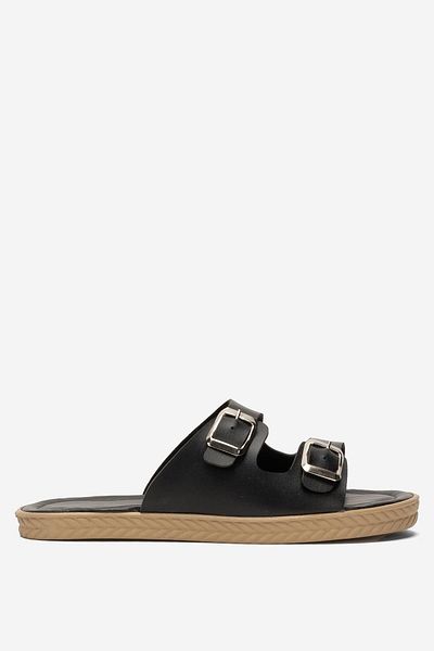 Liger Women's Double Band Adjustable Buckle Slippers Black